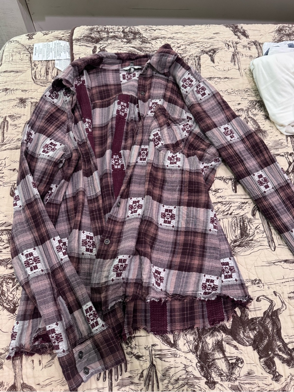 BKE Fitted Plaid Button-Down in Maroon and Pink